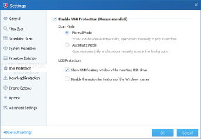 Showing the USB protection settings in Baidu Antivirus 2014